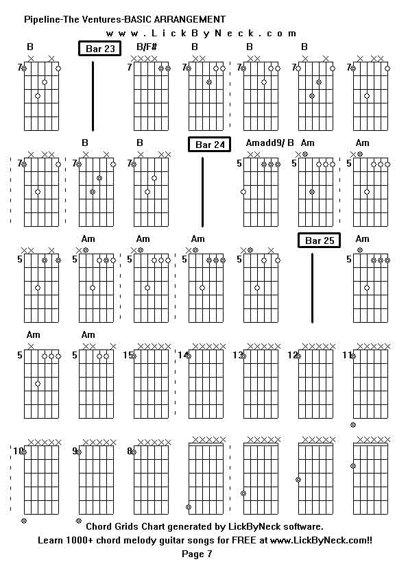 Chord Grids Chart of chord melody fingerstyle guitar song-Pipeline-The Ventures-BASIC ARRANGEMENT,generated by LickByNeck software.